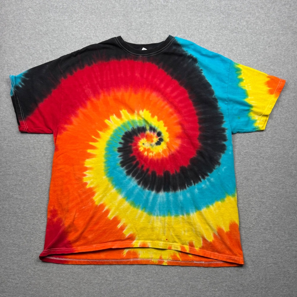Hanes Heavyweight Mens XL Tie Dye Spiral T-Shirt Multi Color Cotton Short Sleeve